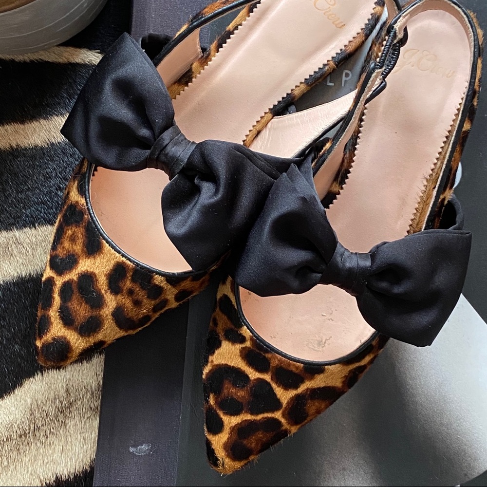 J.Crew Gwen Slingback  Bow Leopard Calf Hair 7